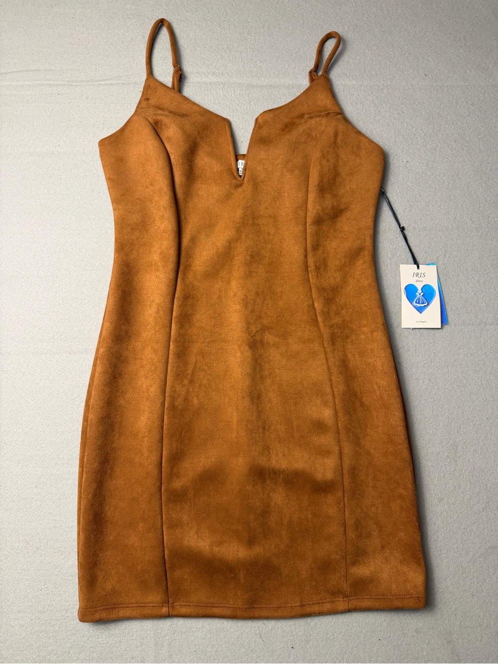 iris Cognac Suede-Look Spaghetti Strap Mini Dress M